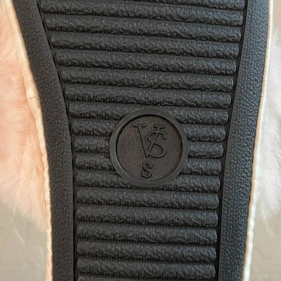 New Victoria's Secret Slippers Small 5 6 Pink White Stripe Satin Faux Fur NWT - Picture 14 of 14